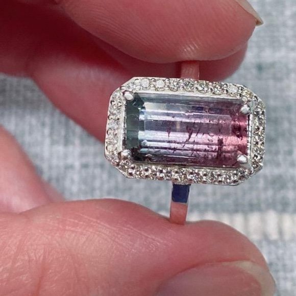 Tourmaline by Moonlight, Size 7, Diamond Halo Engagment Ring - Picture 6 of 8